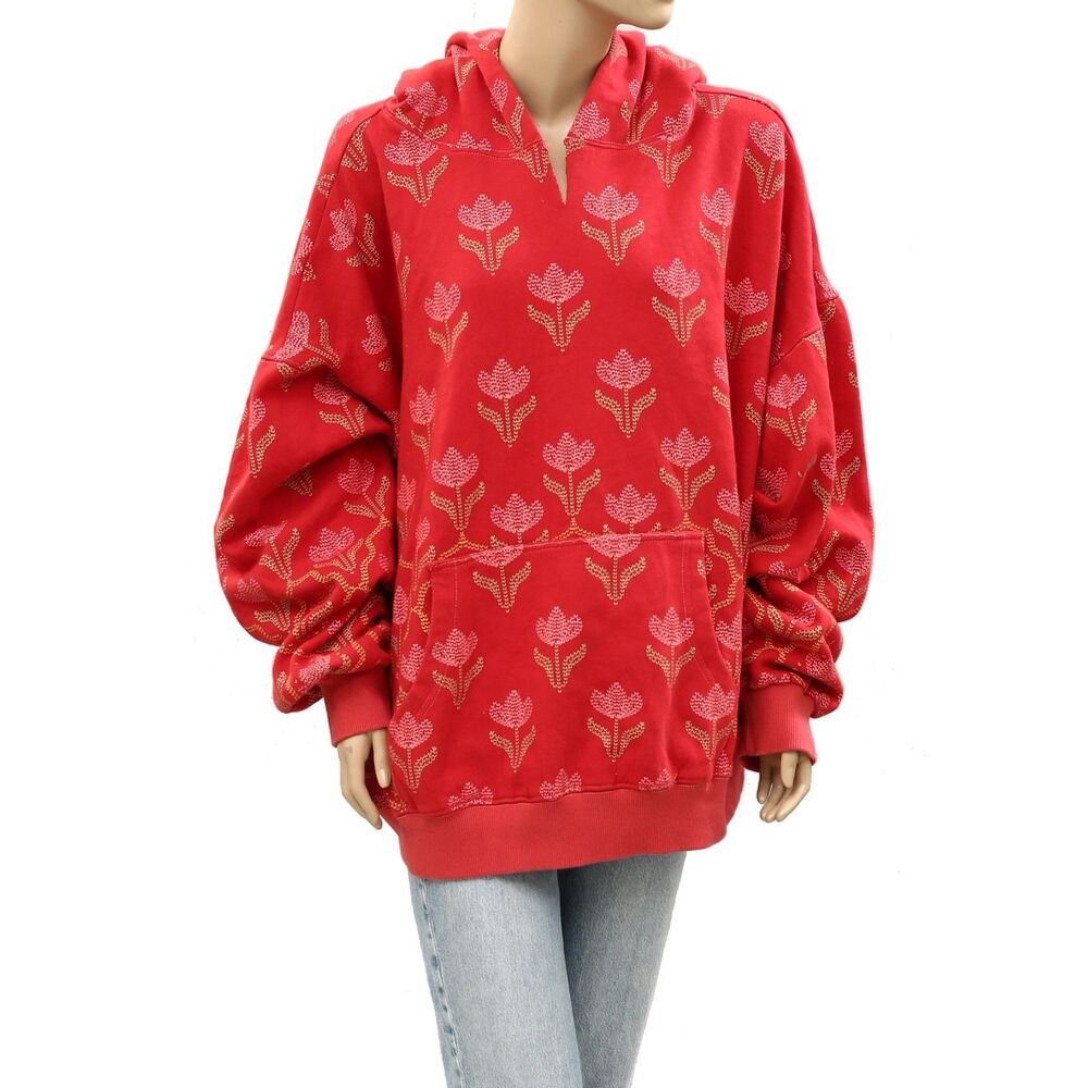 Free People We The Free Floral Printed Hoodie Top Oversize Long Sleeve XL 286499 - Picture 5 of 7